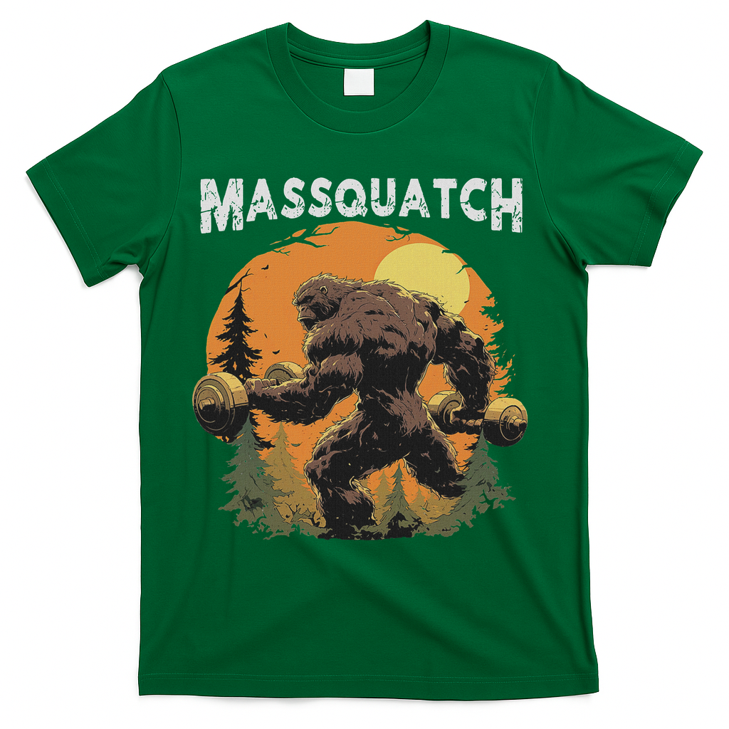 Hairy Animal Workout Merch Bigfoot Massquatch Funny Sasquatch Workout Gym Weightlifter T-Shirt - Green