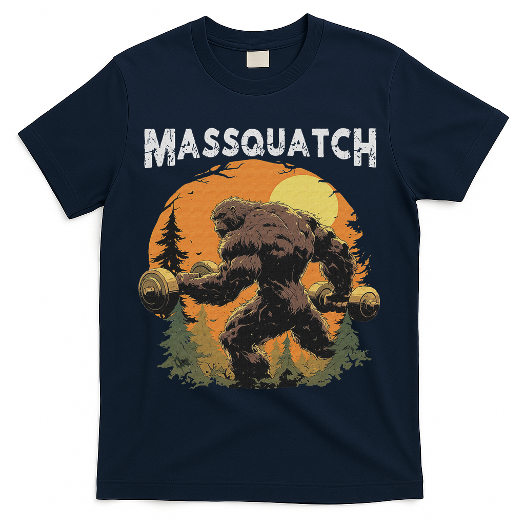 Hairy Animal Workout Merch Bigfoot Massquatch Funny Sasquatch Workout Gym Weightlifter T-Shirt - Navy
