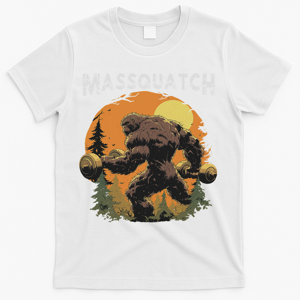 Hairy Animal Workout Merch Bigfoot Massquatch Funny Sasquatch Workout Gym Weightlifter T-Shirt - White