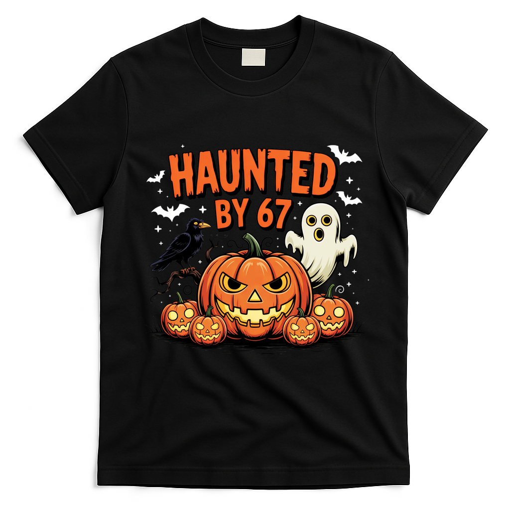 Haunted By 67 Funny Ghost Pumpkin Halloween Costume T-Shirt - Black