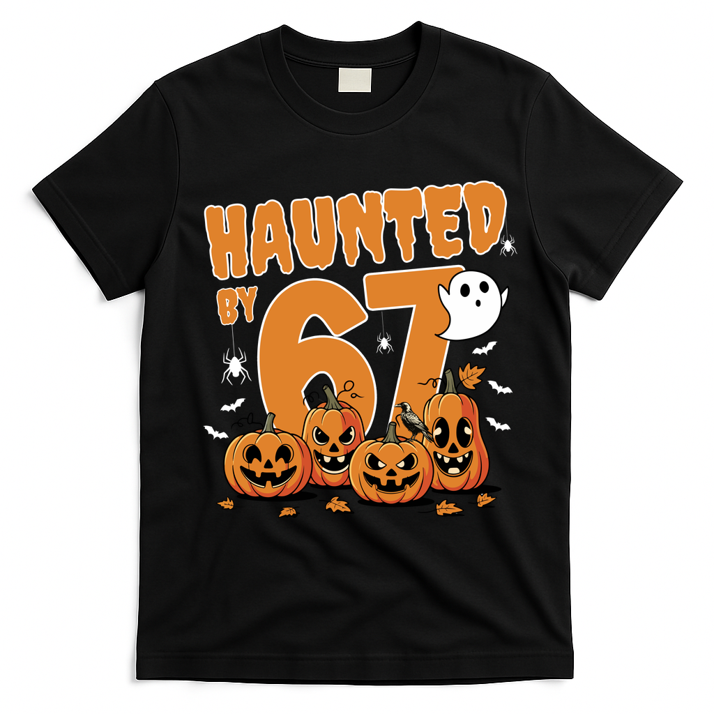 Haunted By 67 Funny Halloween 6-7 T-Shirt - Black
