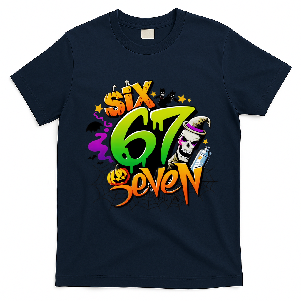 Haunted By 67 Halloween Meme Graffiti 6-7 T-Shirt - Navy Blue