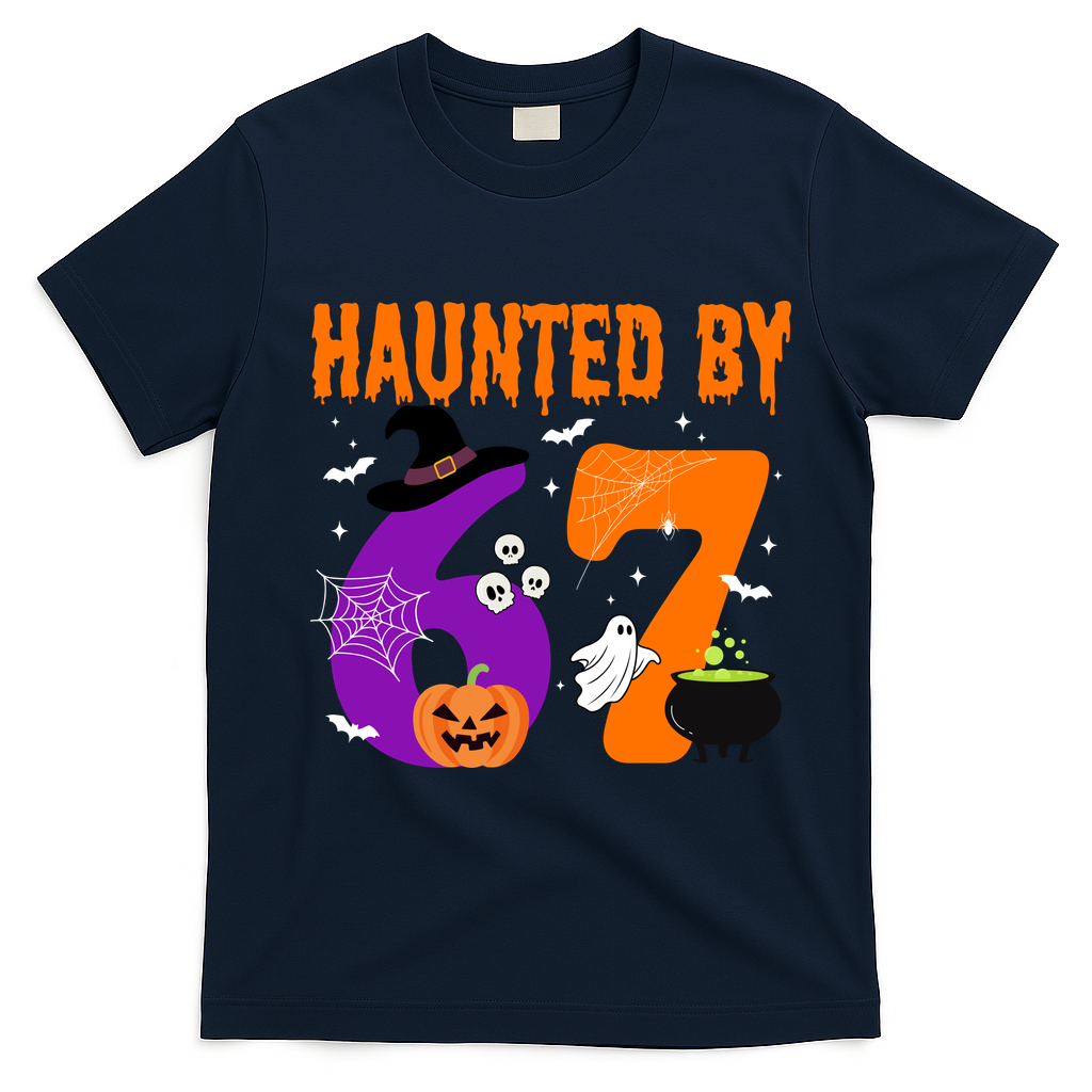 Haunted By 67 Six Seven Halloween 6-7 T-Shirt - Navy Blue