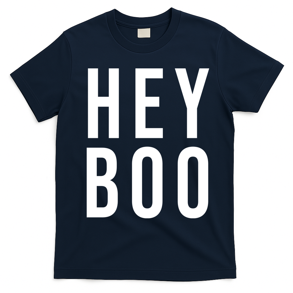 Hey Boo Funny Halloween Festive T-Shirt - Navy Blue