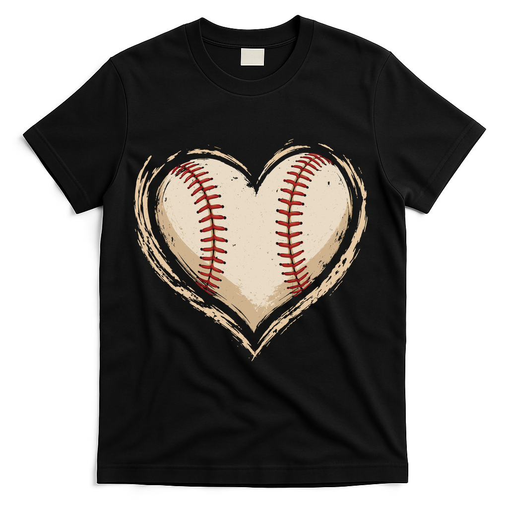 Heart Baseball Love T-Shirt - Black