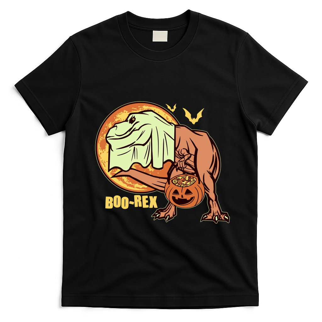 Halloween Boo Rex Trex Dinosaur Ghost T-Shirt - Black