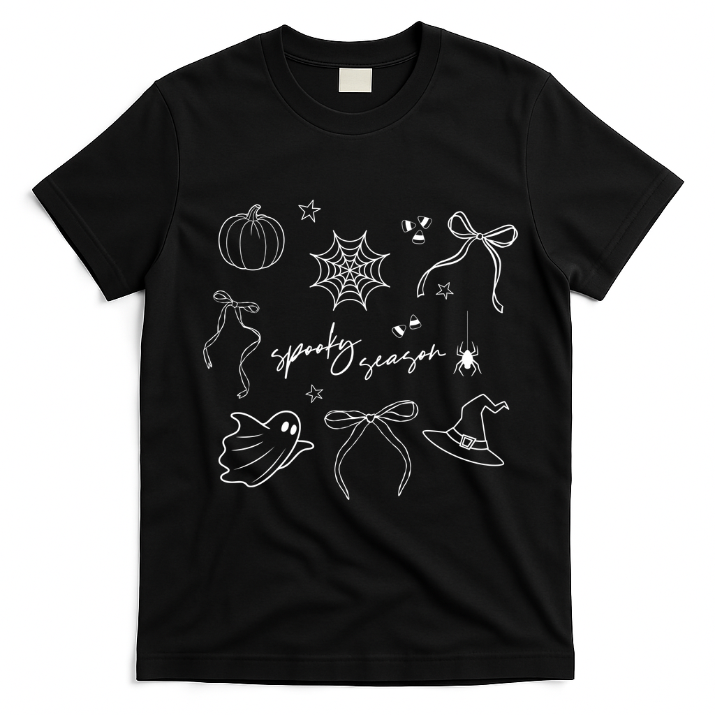 Halloween Bow Spooky Season Ghost Witch Wizzard Mashup T-Shirt - Black
