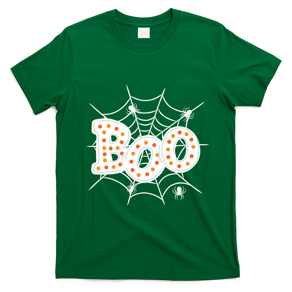 Halloween Boo Spider Web Spooky Season T-Shirt - Irish Green