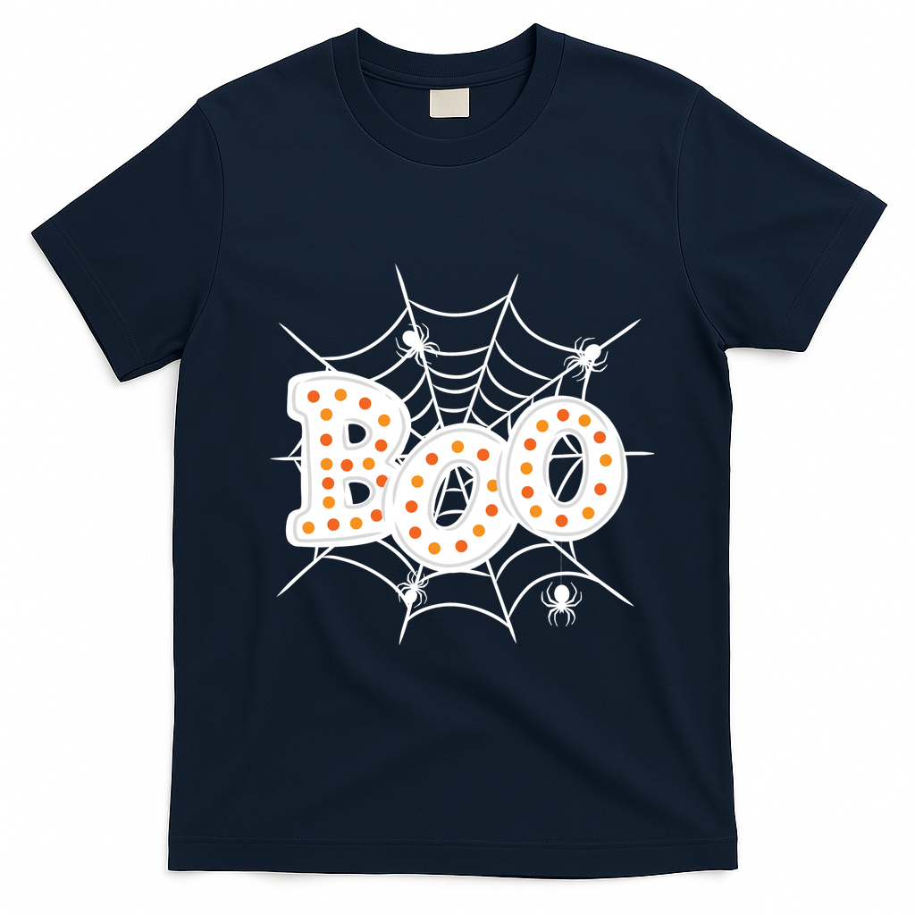 Halloween Boo Spider Web Spooky Season T-Shirt - Navy Blue