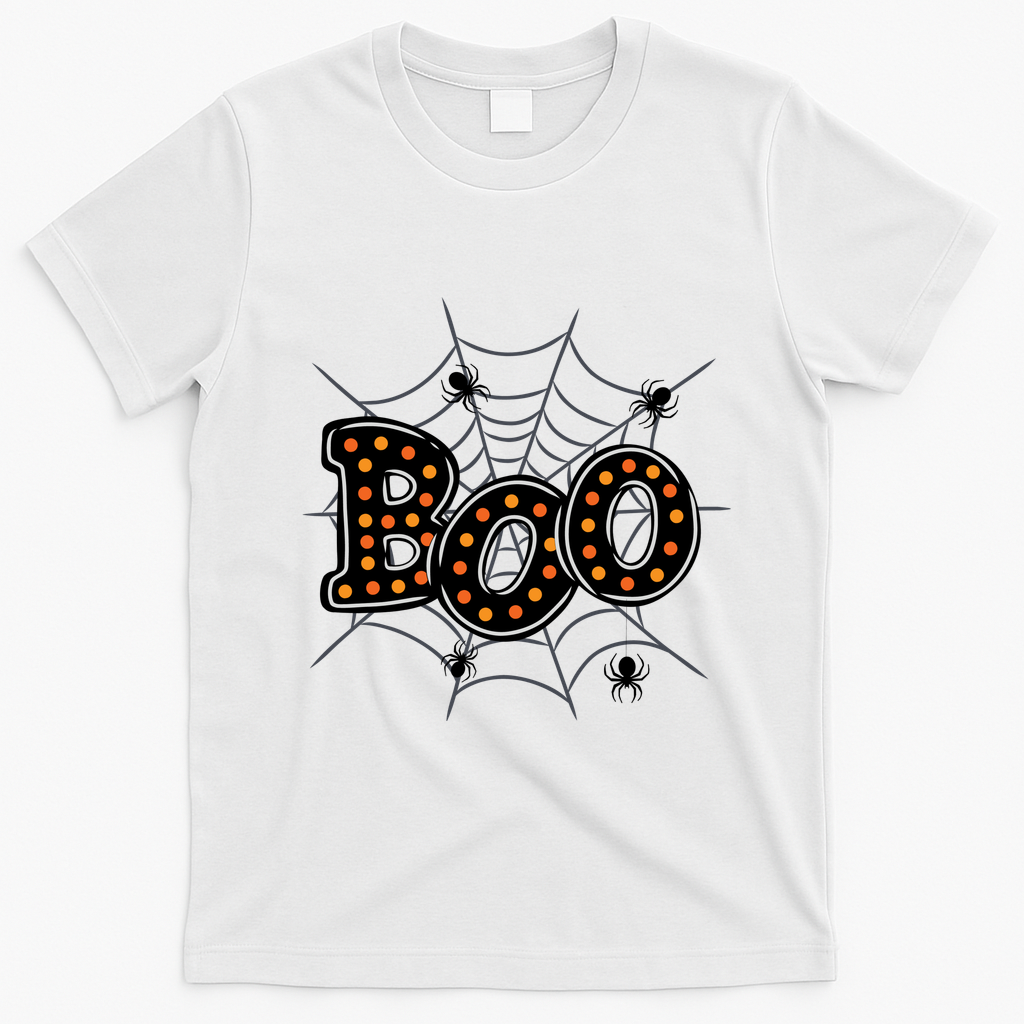 Halloween Boo Spider Web Spooky Season T-Shirt - White