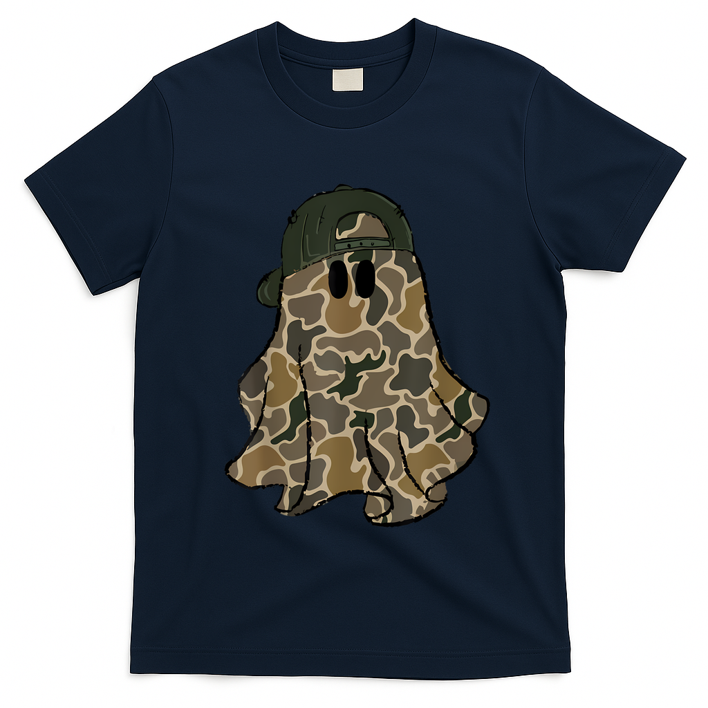 Halloween Camouflage Camo Ghost Hello Hunting Season T-Shirt - Navy Blue