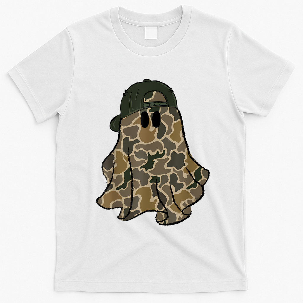 Halloween Camouflage Camo Ghost Hello Hunting Season T-Shirt - White