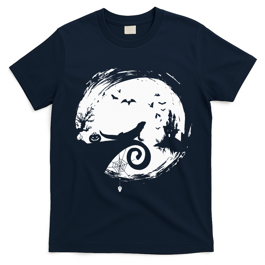 Halloween Costume for Bearded Dragon Spooky Moon Silhouette T-Shirt - Navy Blue