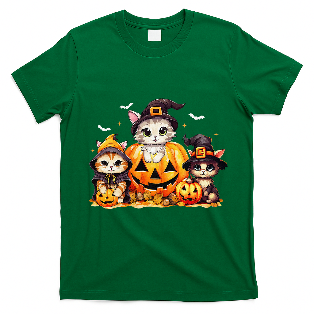 Halloween Cat Pumpkin Spooky Season Gift T-Shirt - Irish Green