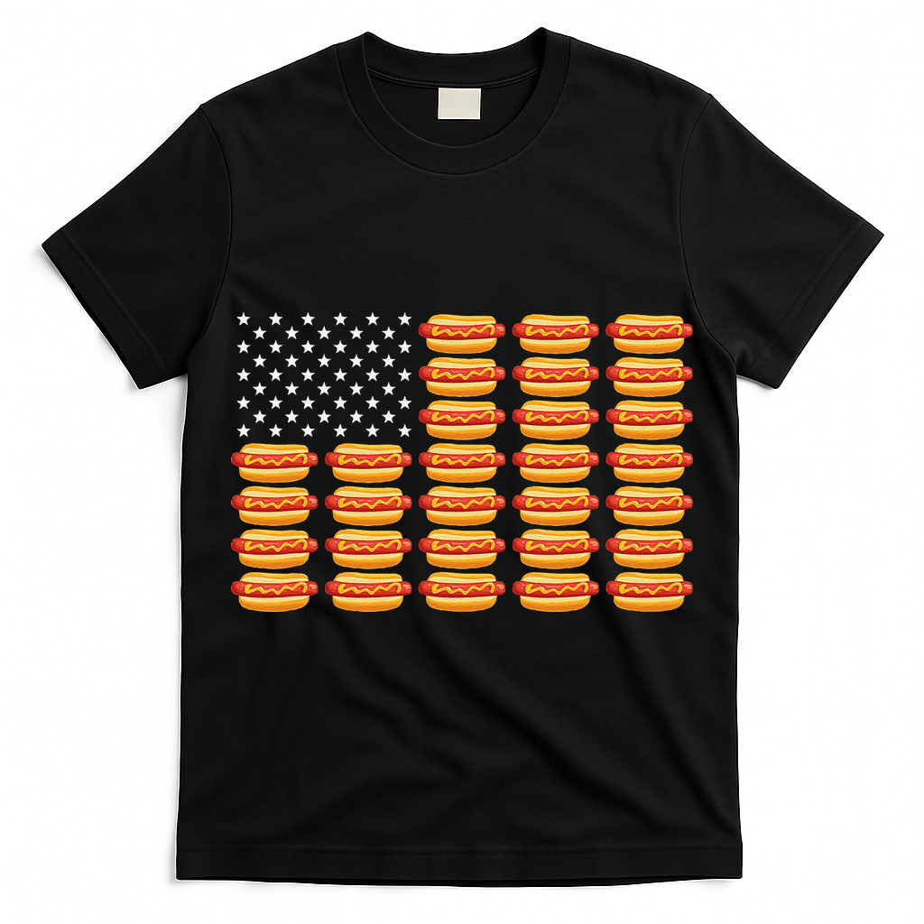 Hot Dog American Flag July 4th Patriotic Summer BBQ Funny T-Shirt