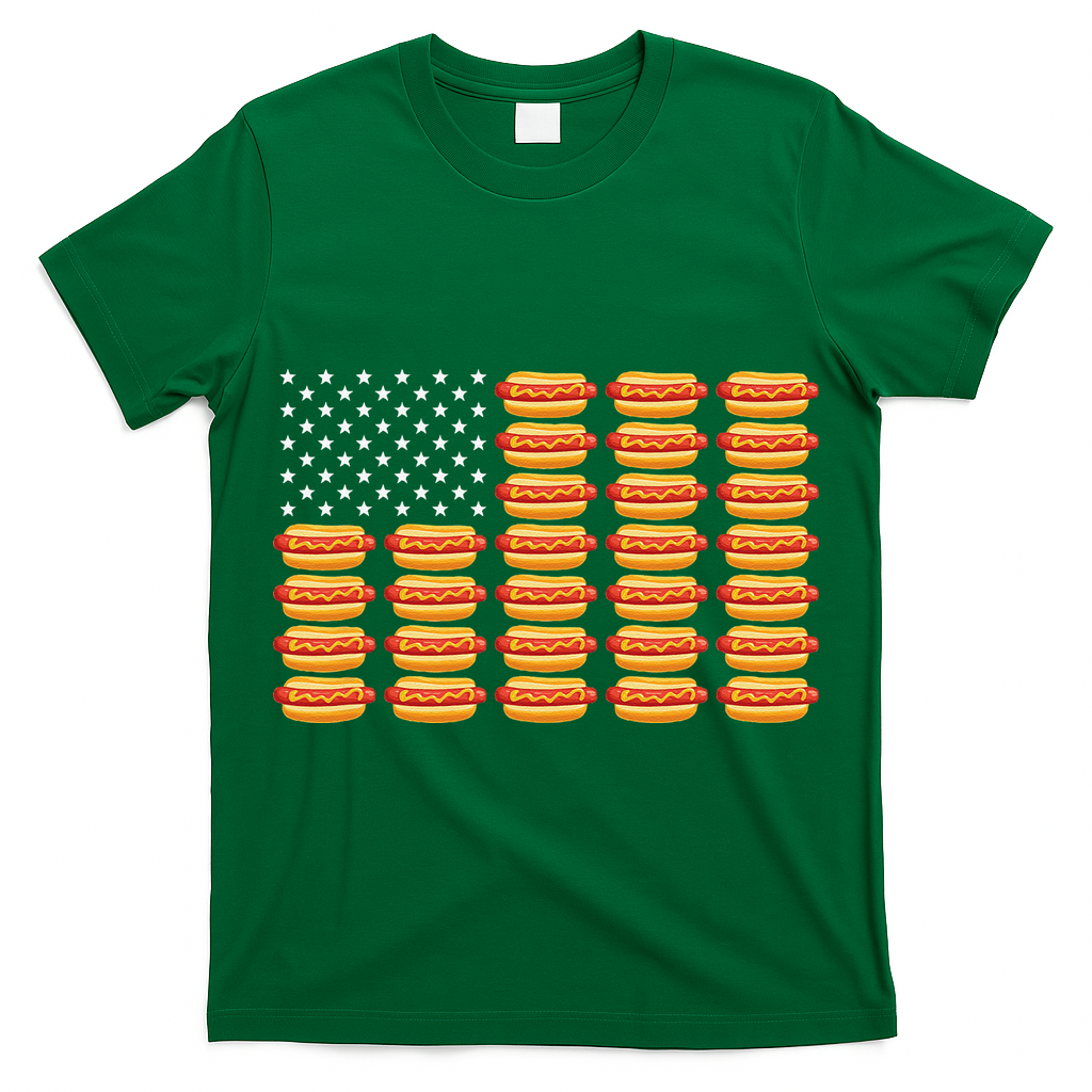 Hot Dog American Flag July 4th Patriotic Summer BBQ Funny T-Shirt