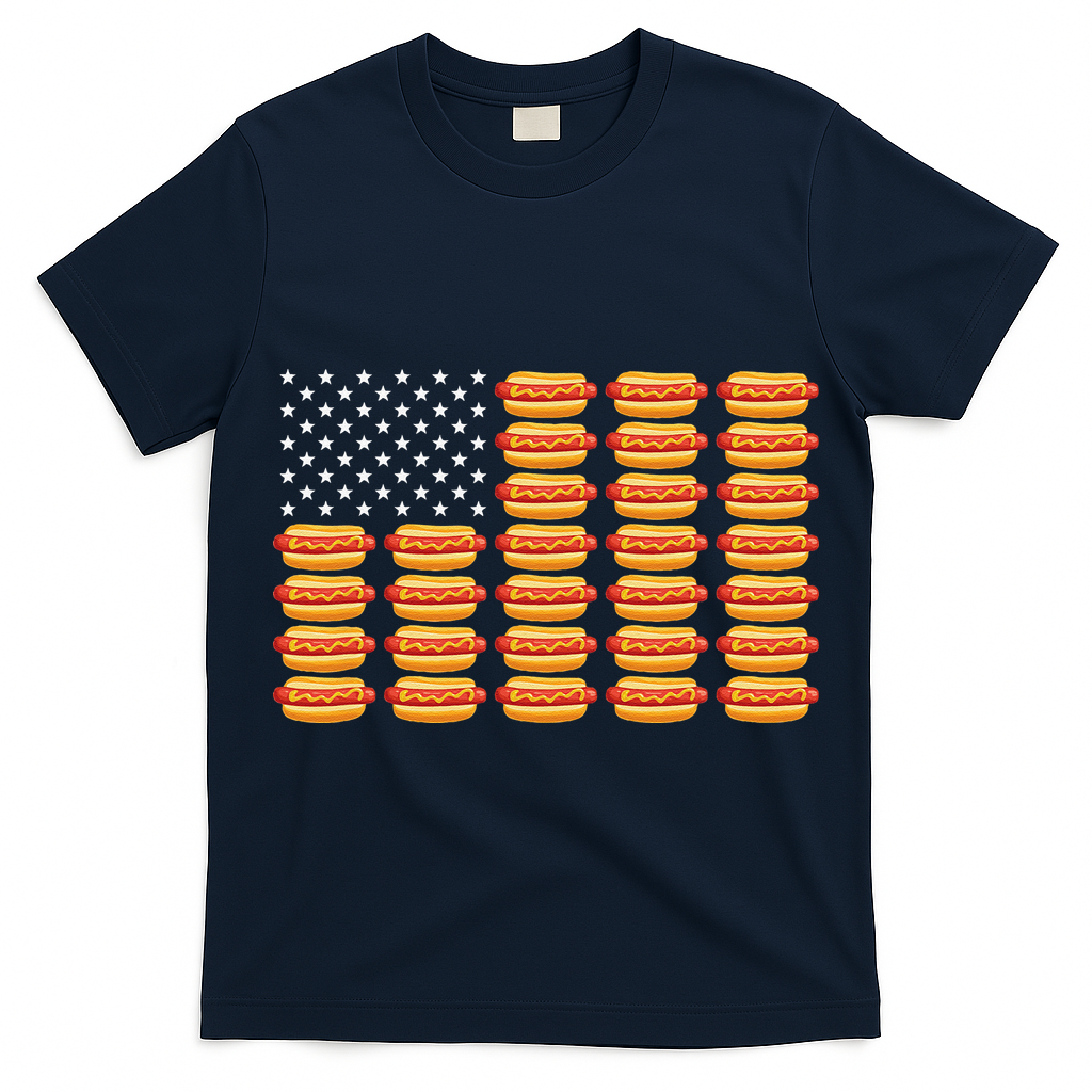 Hot Dog American Flag July 4th Patriotic Summer BBQ Funny T-Shirt