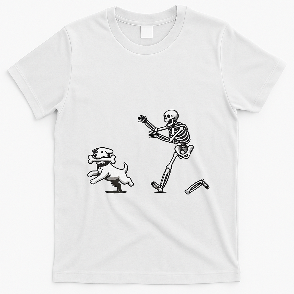 Halloween Dog Funny Skeleton Skeleton Chasing Dog Gift T-Shirt - White