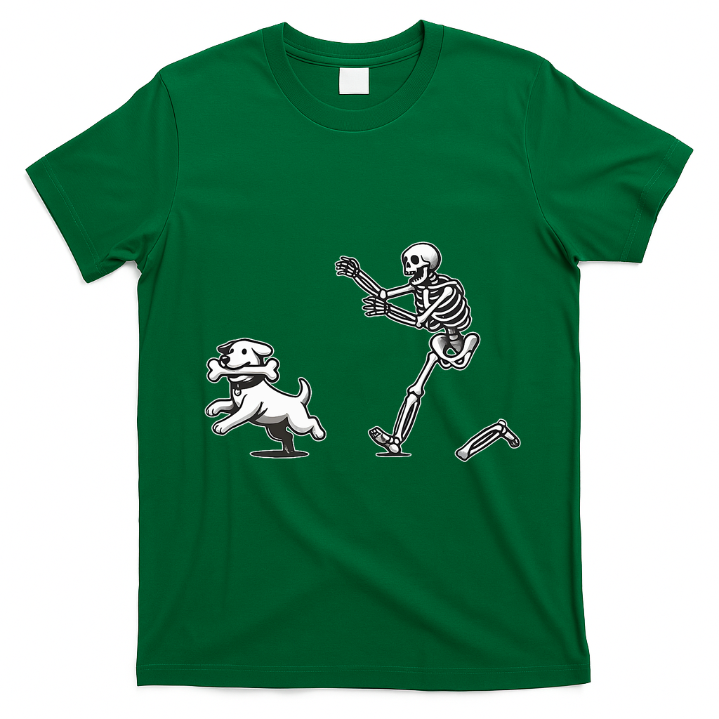 Halloween Dog Funny Skeleton Skeleton Chasing Dog T-Shirt - Irish Green