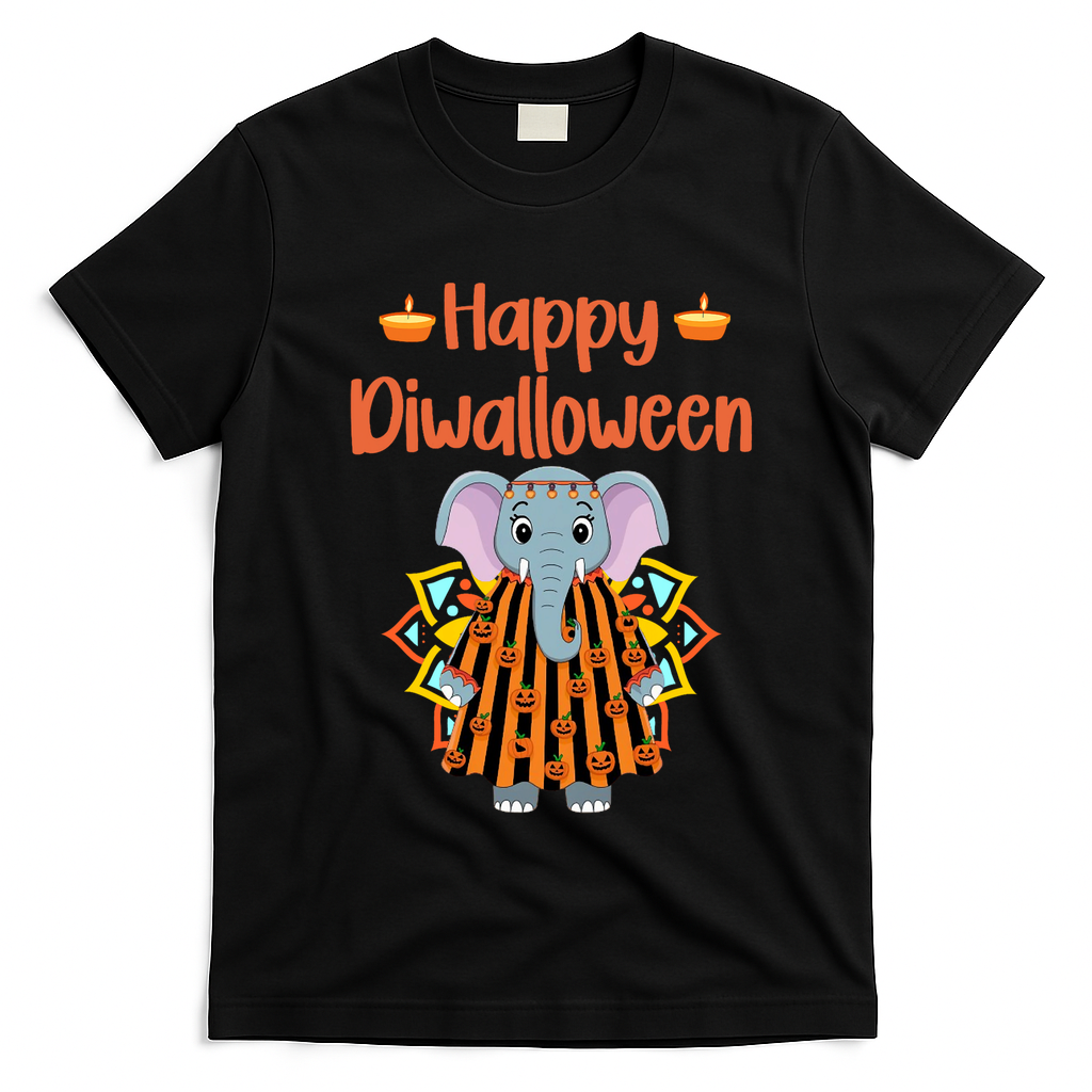 Happy Diwalloween Halloween Diwali Pumpkin Lantern Deepaval T-Shirt - Black
