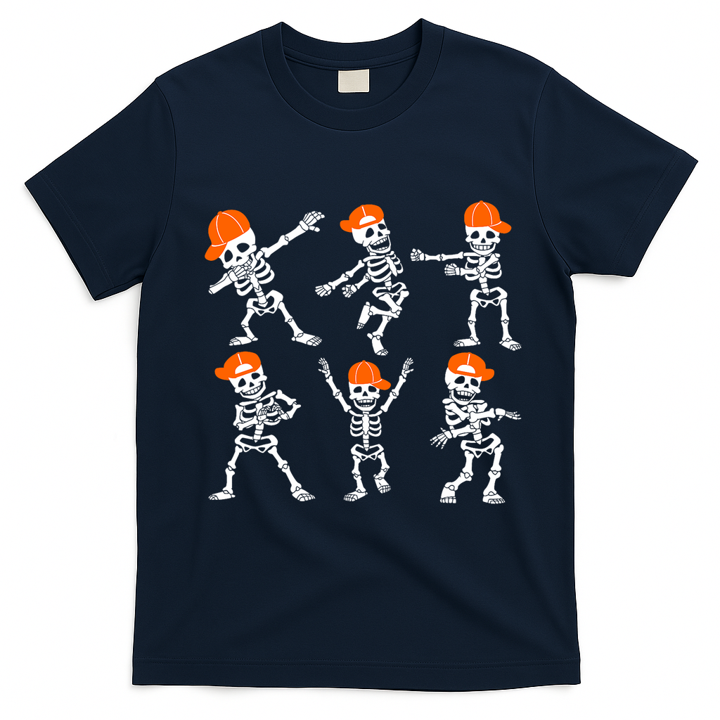 Halloween Dancing Skeleton Cap Funny T-Shirt - Navy Blue