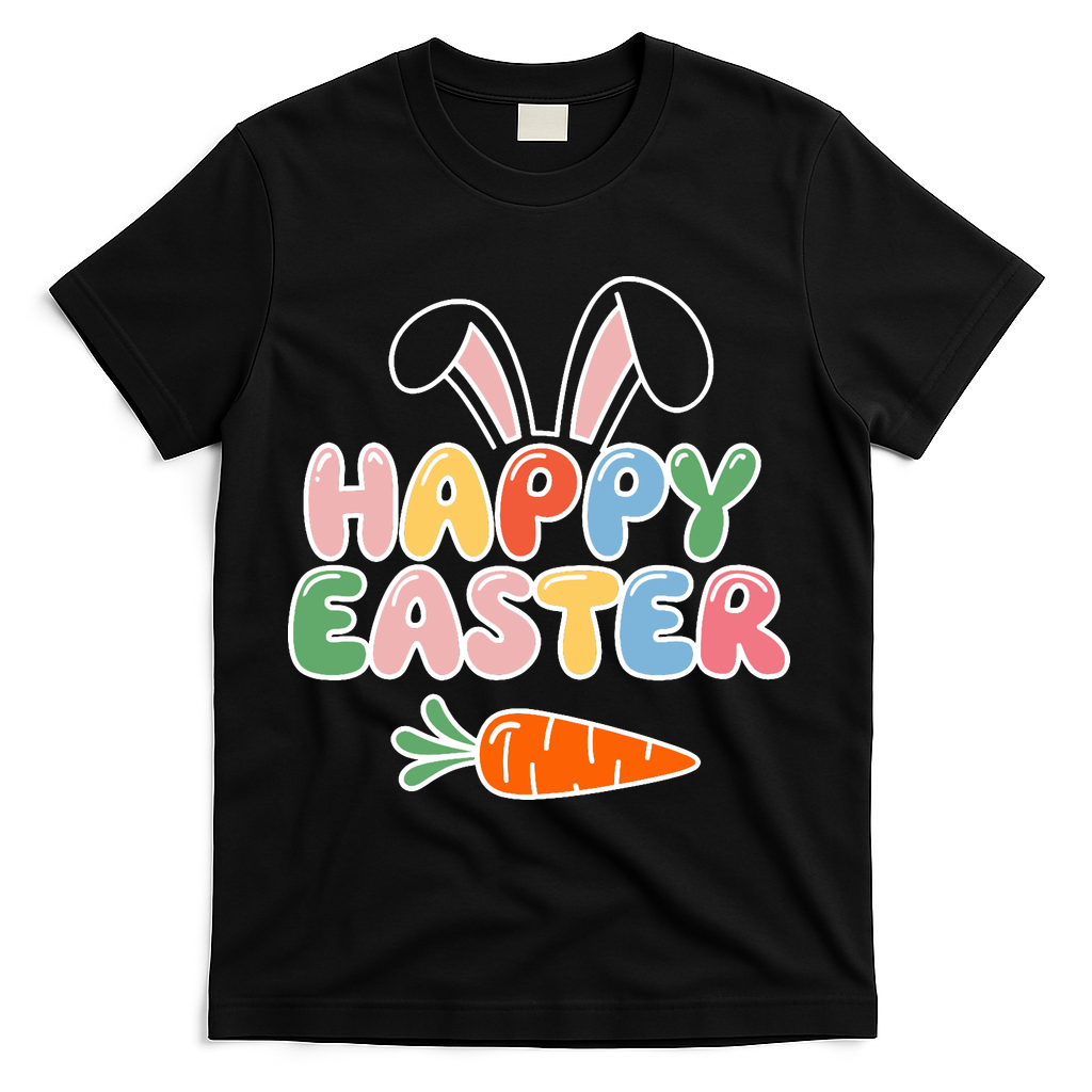Happy Easter Bunny Ears T-Shirt - Black