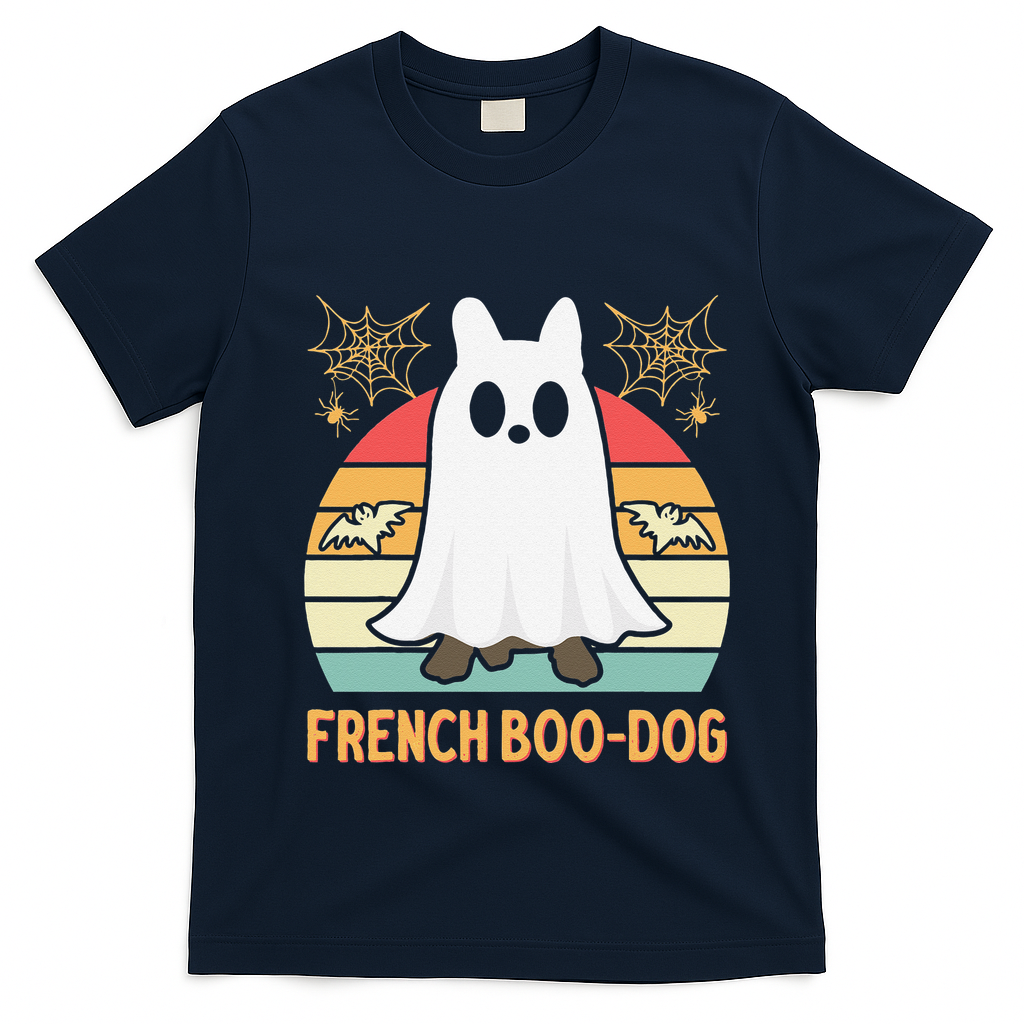 Halloween French Bulldog Dog Frenchie Spooky Ghost Costume T-Shirt - Navy Blue