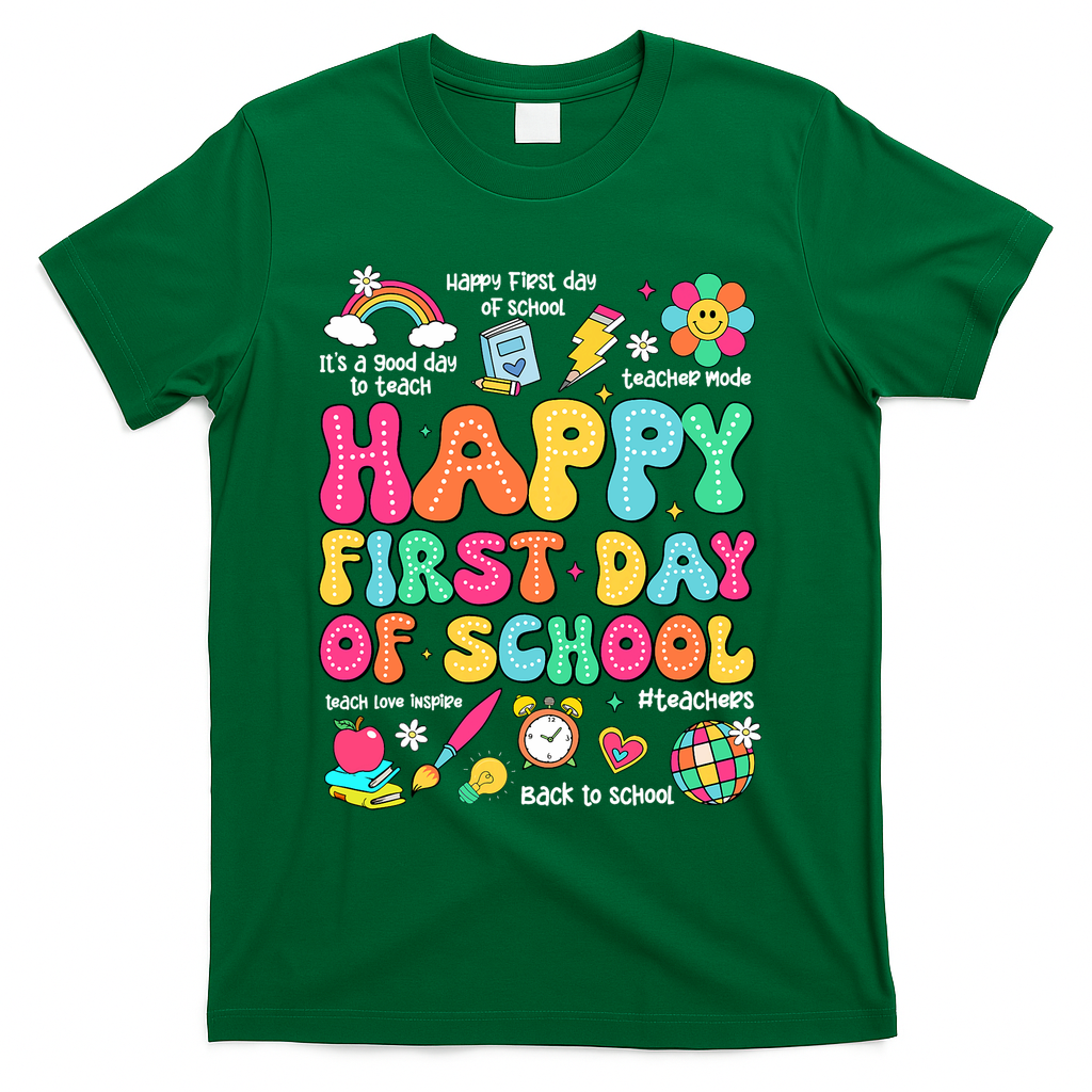 Happy First Day Of School Teacher 1st Back To School T-Shirt - Green