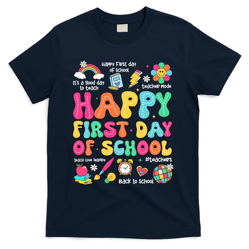 Happy First Day Of School Teacher 1st Back To School T-Shirt - Navy