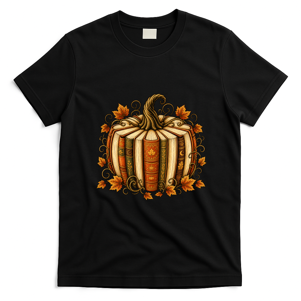 Halloween Fall Reading Pumpkin Books Teacher T-Shirt - Black