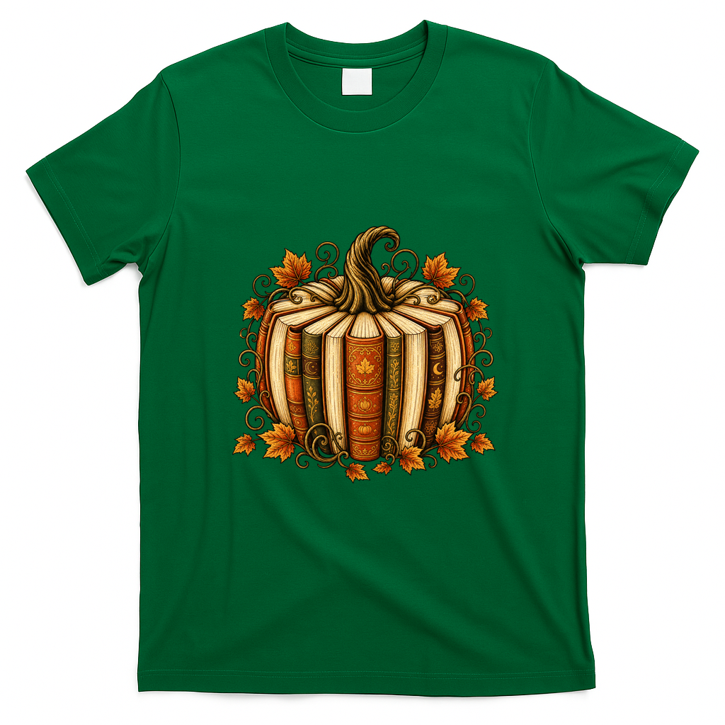 Halloween Fall Reading Pumpkin Books Teacher T-Shirt - Irish Green