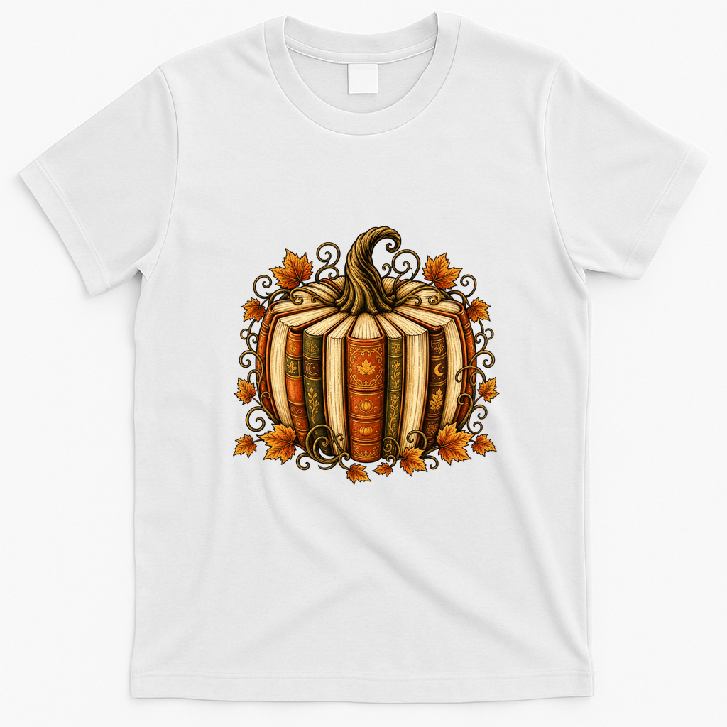 Halloween Fall Reading Pumpkin Books Teacher T-Shirt - White