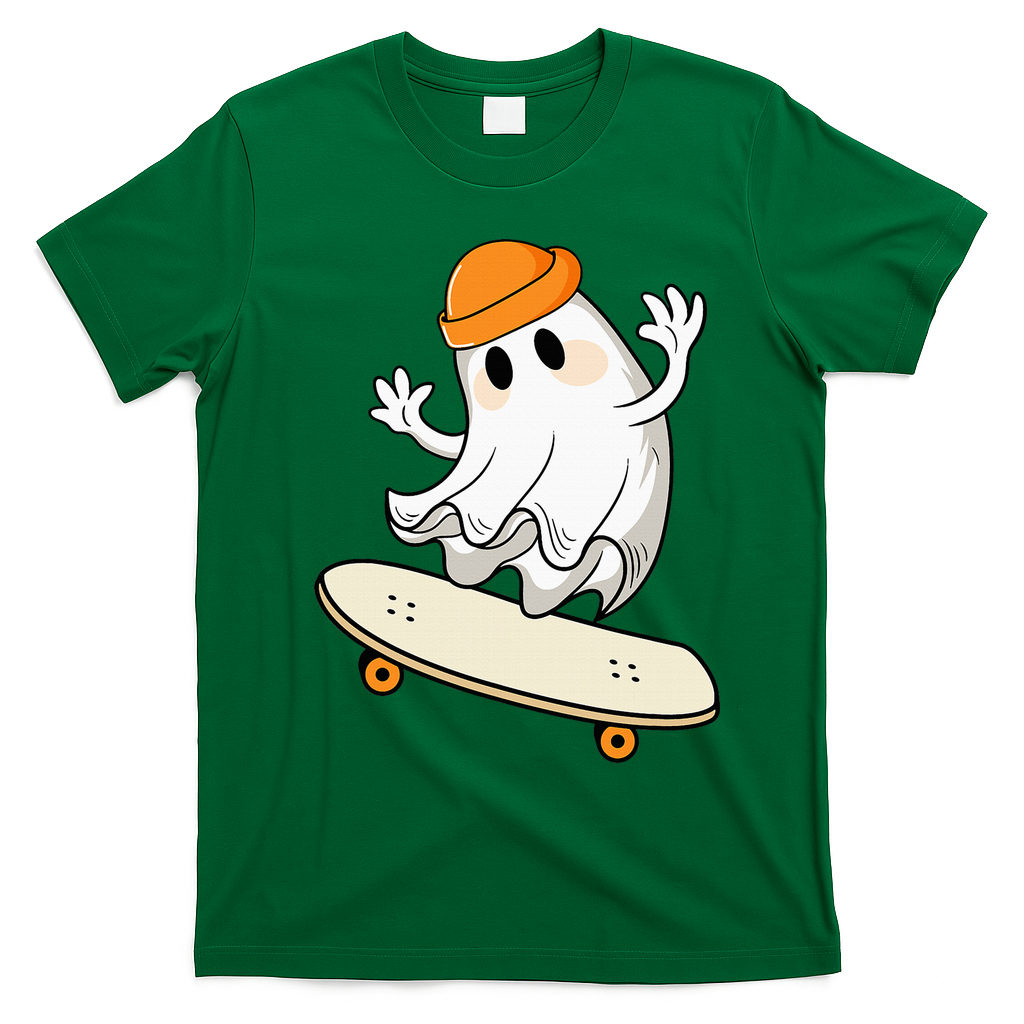 Halloween Ghost Skateboard Halloween Skateboarding T-Shirt - Irish Green