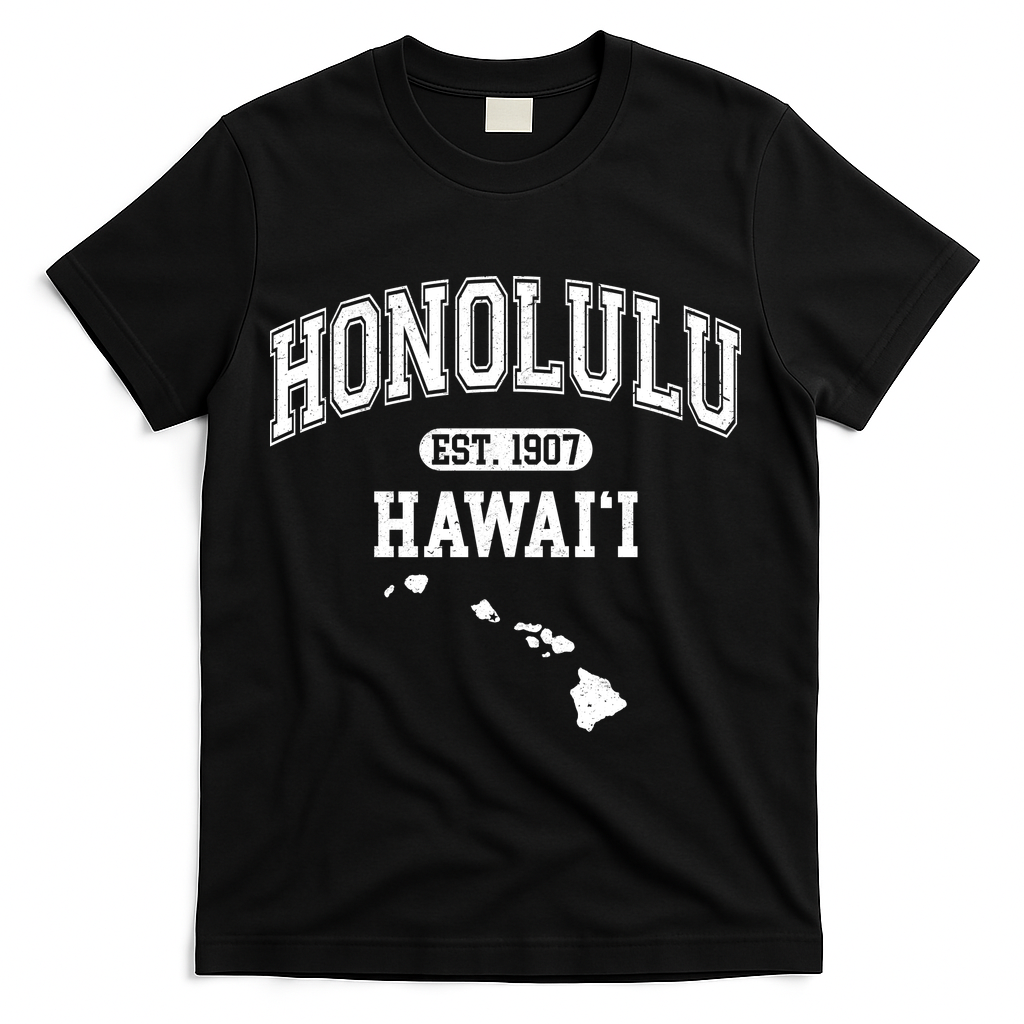 Honolulu Hawaii Est 1907 Varsity T-Shirt - Black