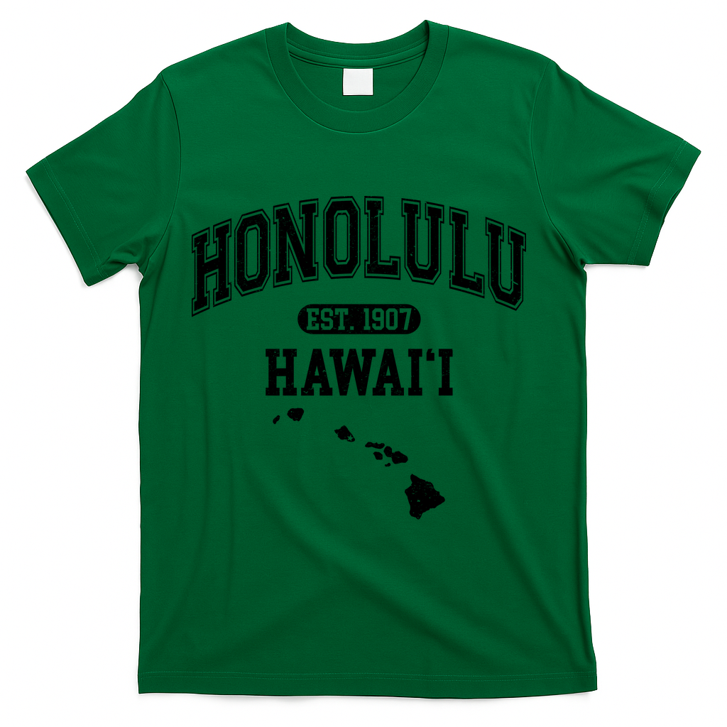 Honolulu Hawaii Est 1907 Varsity T-Shirt - Green