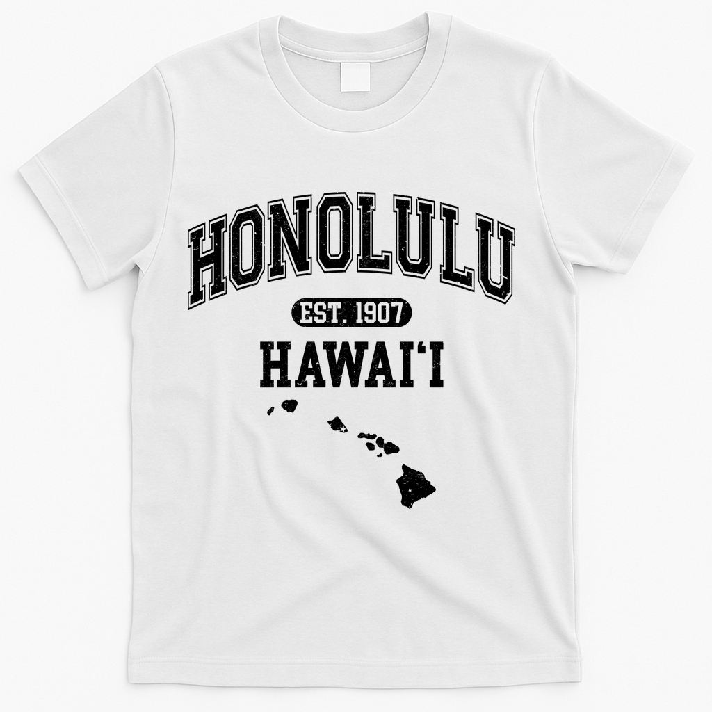 Honolulu Hawaii Est 1907 Varsity T-Shirt - White