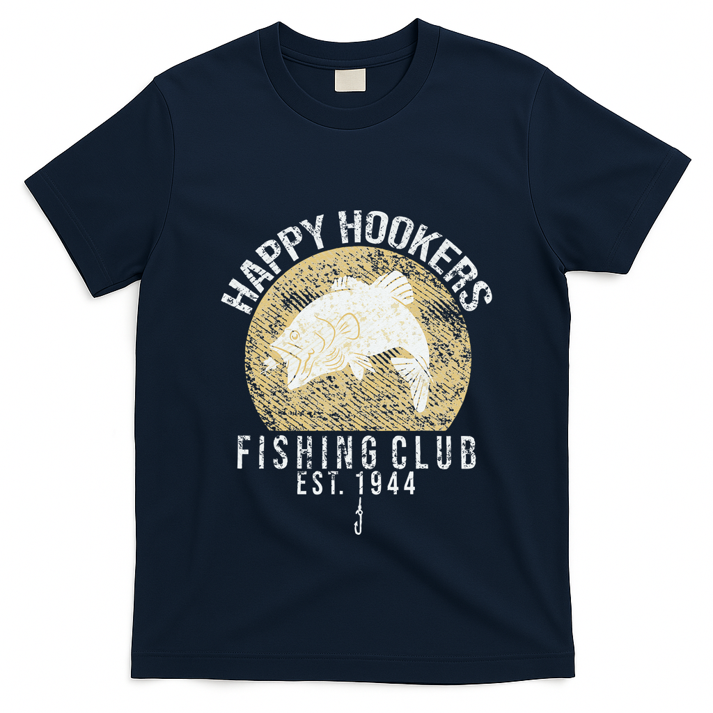 Happy Hookers Fishing Club Retro Vintage Style Fishing Lover T-Shirt