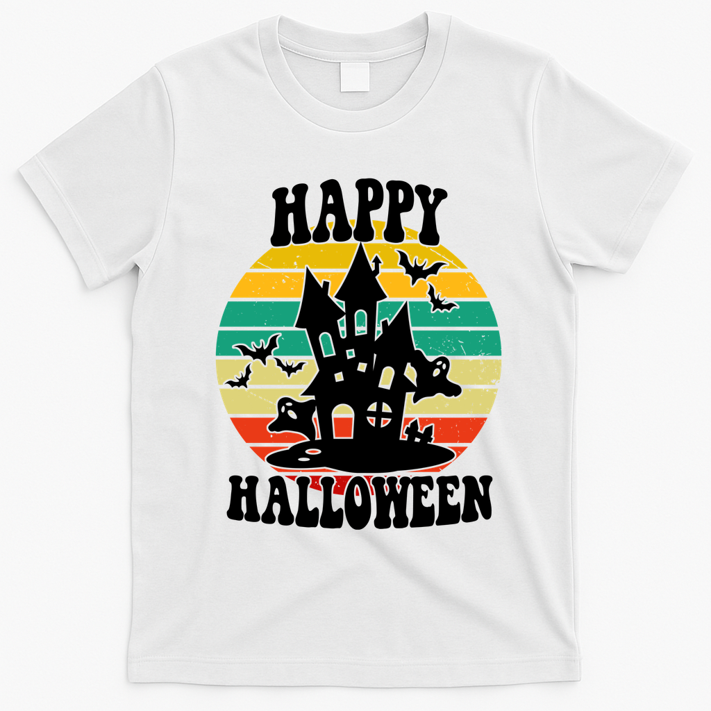 Happy Halloween Hunted House Vintage T-Shirt - White