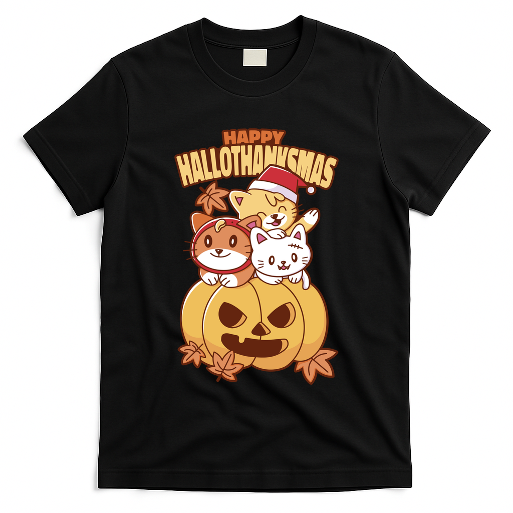 Happy Hallothanksmas Holiday Cats T-Shirt