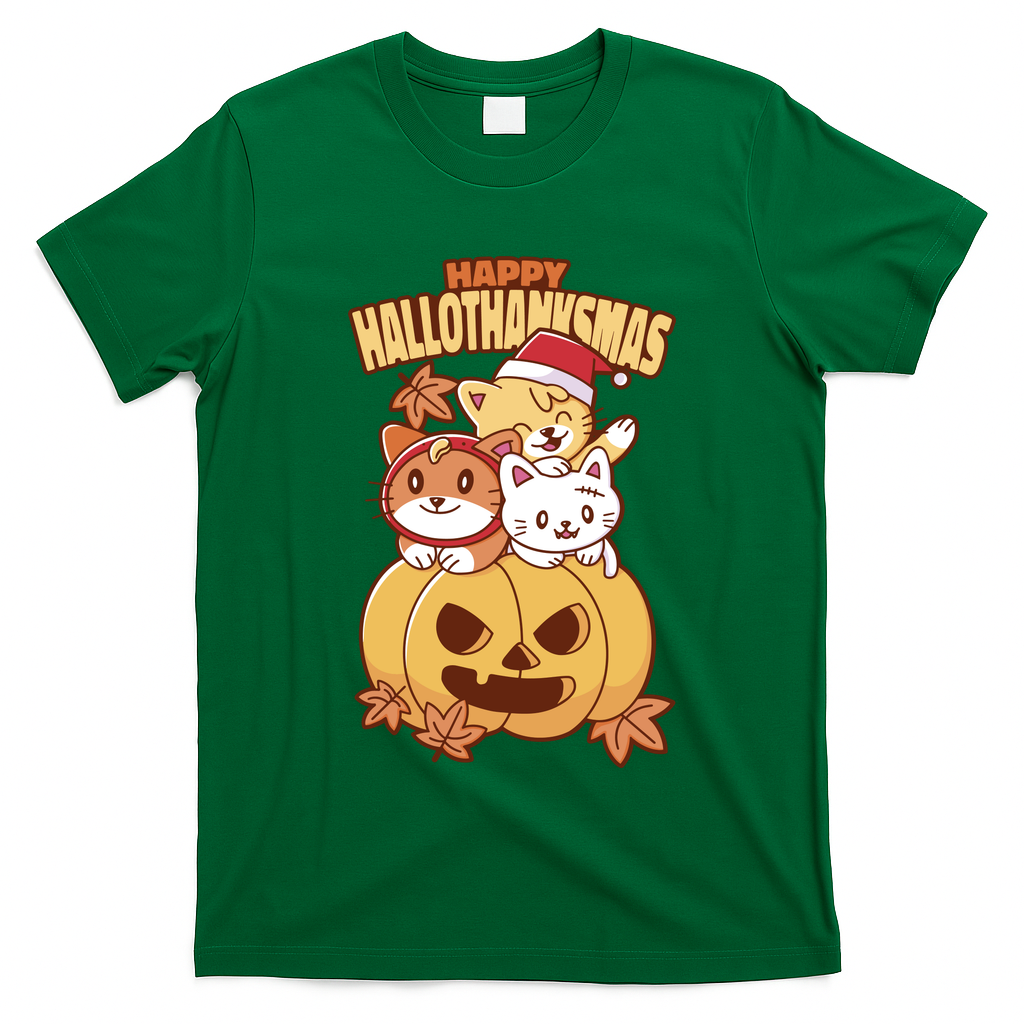 Happy Hallothanksmas Holiday Cats T-Shirt