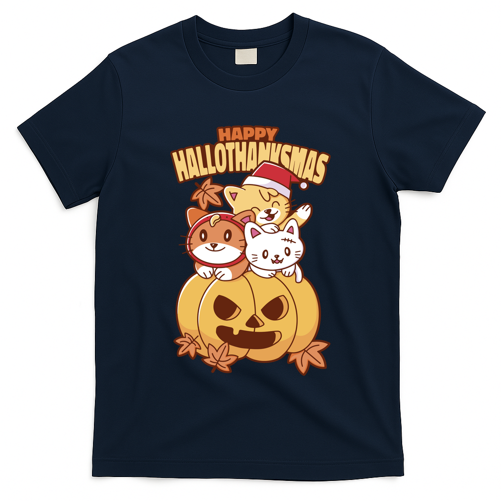 Happy Hallothanksmas Holiday Cats T-Shirt