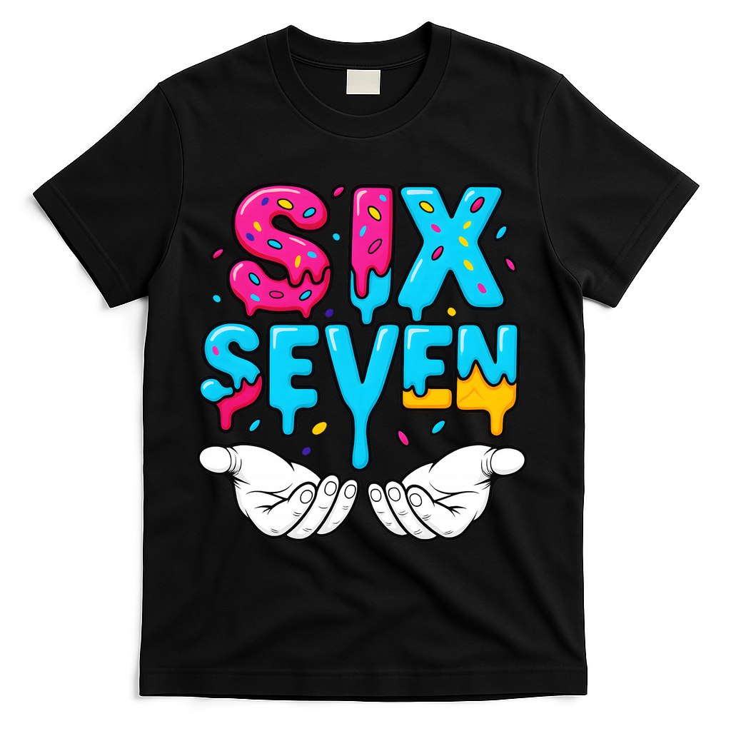 Hand Hold Six Seven Ice Cream Drip 6-7 T-Shirt - Black