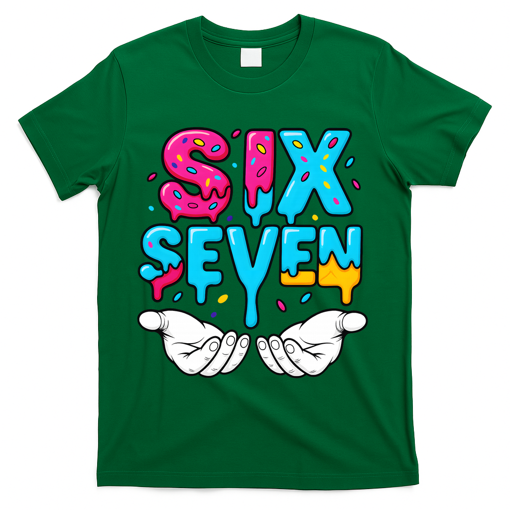 Hand Hold Six Seven Ice Cream Drip 6-7 T-Shirt - Green