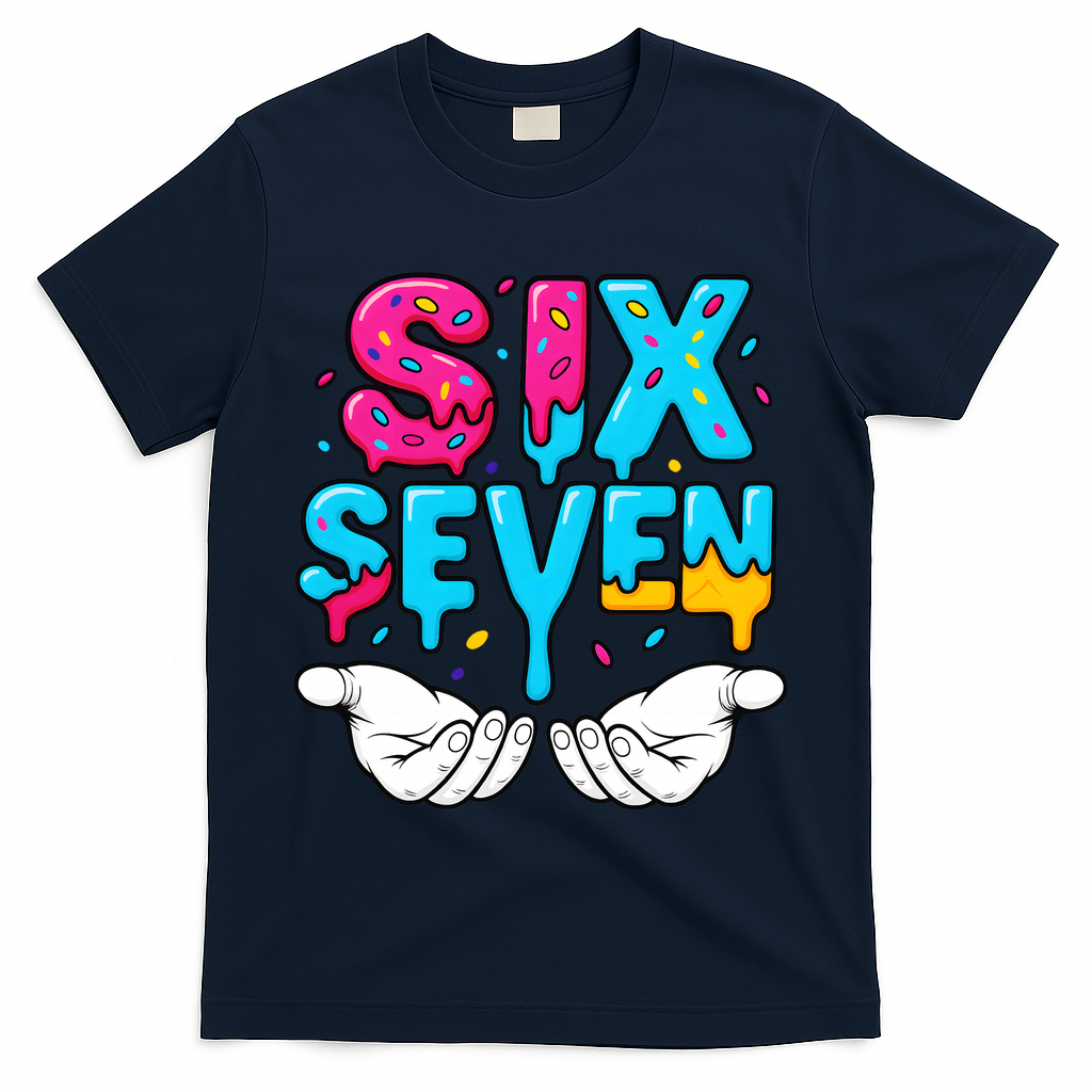 Hand Hold Six Seven Ice Cream Drip 6-7 T-Shirt - Navy