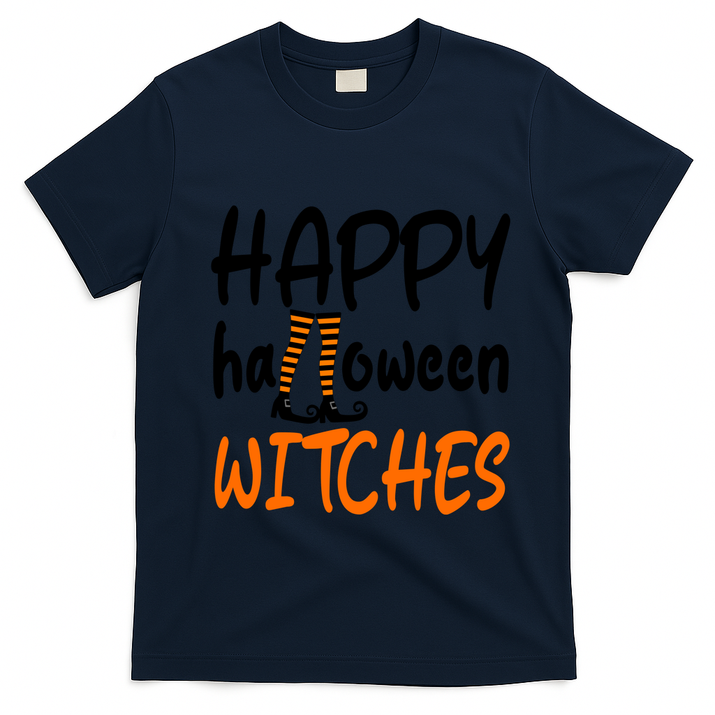 Happy Halloween Witches Cute T-Shirt - Navy Blue