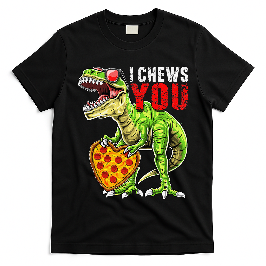 Heart I Chews You T Rex Dinosaur Pizza Valentine's Day T-Shirt