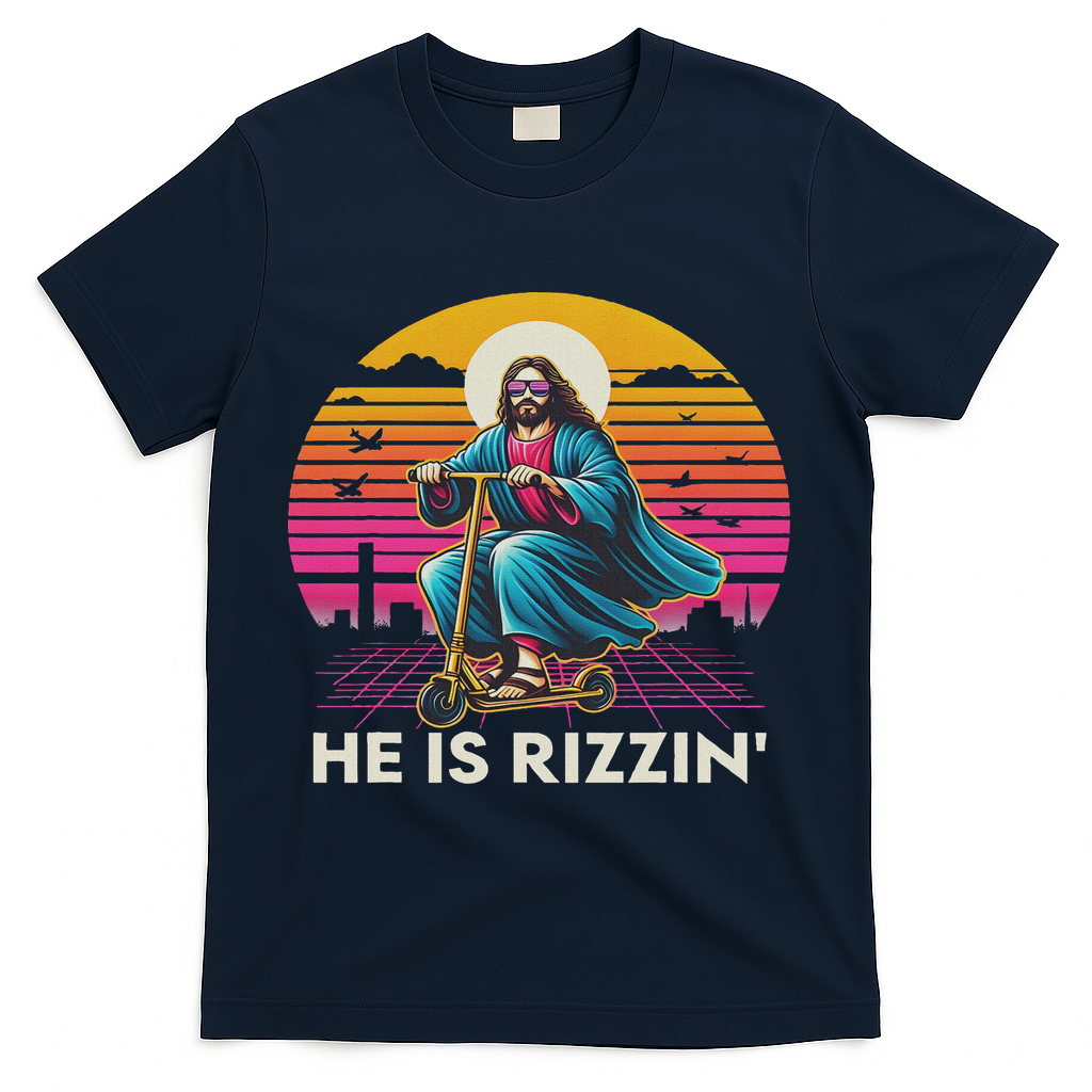 He Is Rizzen Jesus Is Rizzen Cool Jesus Jesus Has Rizzen T-Shirt - Navy