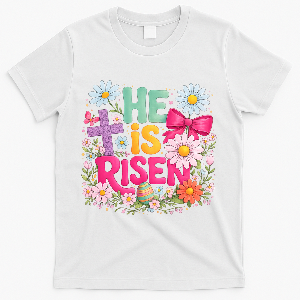 He Is Risen Easter Floral Gift For Christians T-Shirt - White