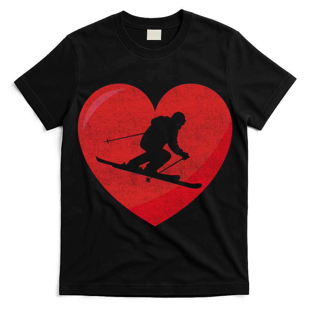 Heart Lover Skiing Gift Valentines Day Cute Gift T-Shirt