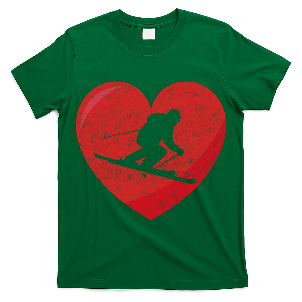 Heart Lover Skiing Gift Valentines Day Cute Gift T-Shirt